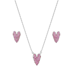 CONJUNTO CORAÇÃO ESTICADINHO ZIRCONIA RUBI