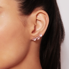 BRINCO TRIO CORACAO ZIRCONIA COLOR ROSE