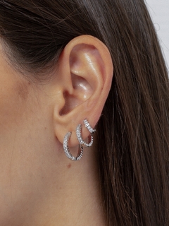 TRIO BRINCOS ARGOLA TRABALHADA ZIRCONIA - buy online
