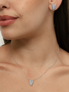 CONJUNTO CORAÇÃO ESTICADINHO ZIRCONIA SAFIRA