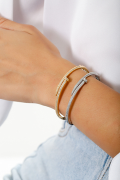 BRACELETE PREGO CRAVEJADO COM ZIRCONIAS RODIO - comprar online