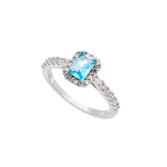 ANEL SOLITARIO QUADRADO AZUL RODIO BRANCO - buy online