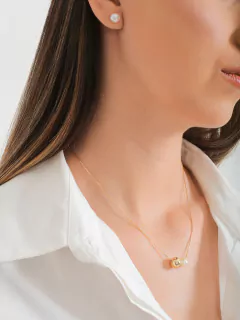 COLAR ESFERA DUPLA COM PEROLA