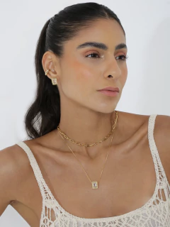 COLAR QUADRADO DETALHADO ZIRC OURO 18K - Adrélle Semijoias