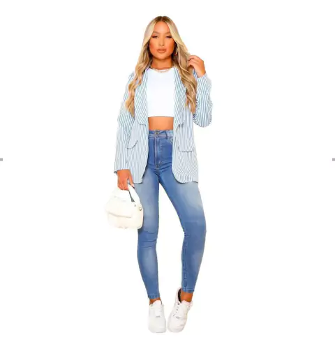 Blazer Feminino Terno Feminino Social Bolso Liso Listrado