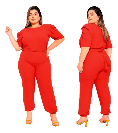 Macacão Social Longo Plus Size Manga Curta Princesa Bufante