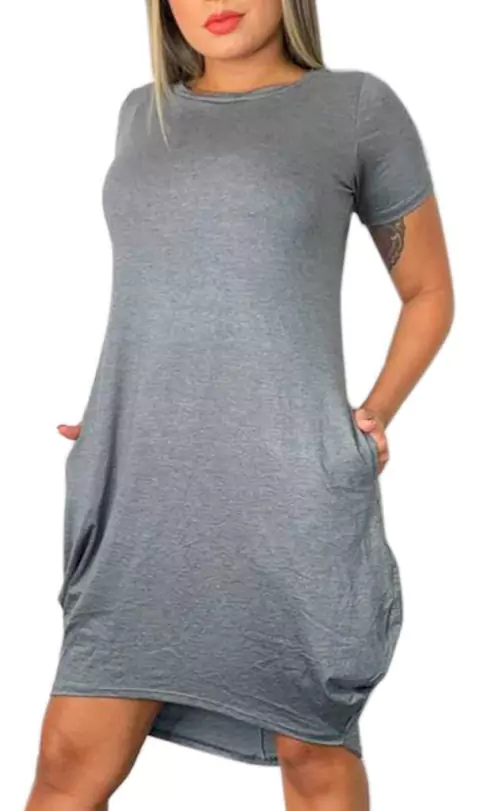 Vestido Curto Saruel Maxi Amplo Mullet Com Bolso
