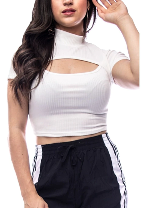 Cropped Gringa Blusinha Blogueira Decotado Gola Alta Até Gg