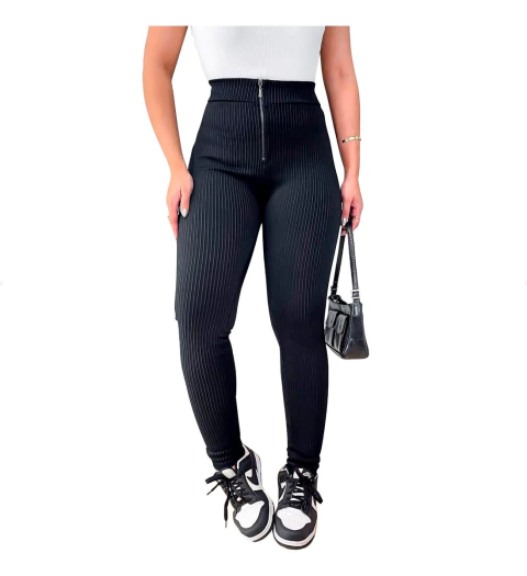 Calça Feminina Canelada Power Cintura Alta Com Zíper
