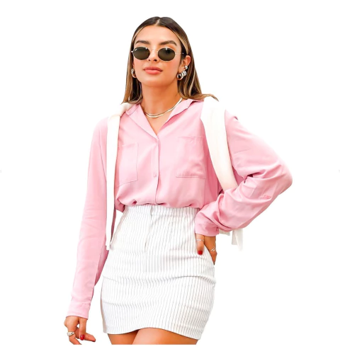 Shorts Saia Bengaline Risca De Giz Cós Alto Detalhe Zíper