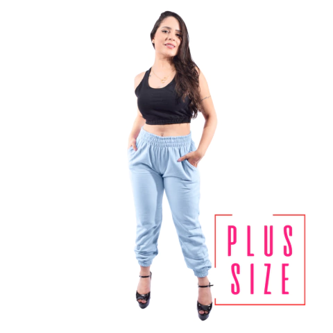 Calça Moletom Jogger Cós Alto Plus Size