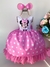 Vestido Infantil Minnie Rosa Luxo Bolas Brancas Com Tiara - comprar online