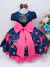 Vestido Infantil Azul Marinho Florido Broche e Laço Luxo na internet