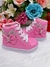 COTURNO INFANTIL ROSA CHICLETE FASHION LAÇO VERNIZ BRILHO CADARÇO - SAMULICA
