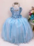 Vestido Infantil Azul Renda Aplique de Pérolas Luxo Damas