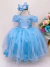 Vestido Infantil - Azul Bebê Strass Damas Luxo Mangas Princesa
