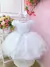 Vestido Infantil Branco Busto Nervura e Cinto Pérolas Festas