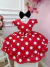 Vestido Infantil Vermelho C/ Bolinhas Brancas Minnie e Laço