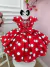Vestido Infantil Vermelho C/ Bolinhas Brancas Minnie e Laço - comprar online