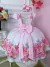 Vestido Infantil Rosa Bebê Florido Com Cinto de Pérolas Luxo - loja online