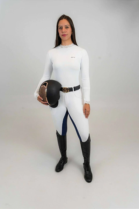 Camisa Hipismo Prova Manga Longa Branca Gola Rendada Horse SA - comprar online