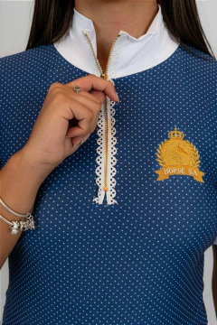 Camisa Hipismo Prova Manga Curta Poá Azul Marinho Romantic Horse SA - Horse S.A.