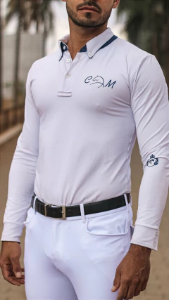 Camisa Hipismo Prova Manga Longa Branca EXCLUSIVA com a sua logo Personalizada Horse SA