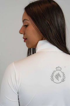 Imagem do Camisa Hipismo Prova Manga Curta Branca Strauss Cavalo Preto Horse SA