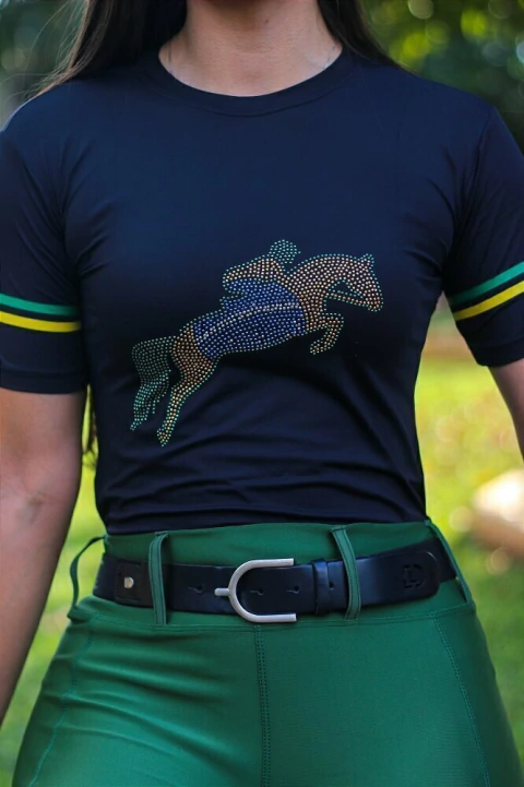 Camisa Hipismo Treino Manga Curta Preta Brasil Horse SA - comprar online