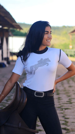 Camisa Hipismo Treino Manga Curta Branca Strauss Preto Horse SA - comprar online