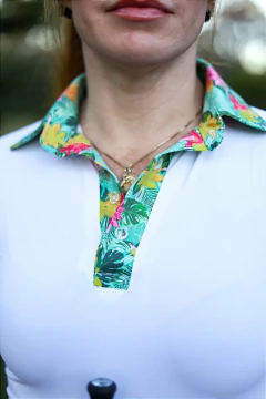 Camisa Hipismo Treino Manga Curta Branca Gola Polo Hawai Horse SA na internet