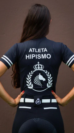 Camisa Hipismo Treino Manga Curta Preta Silk Branco Horse SA na internet