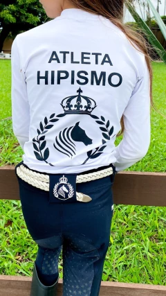 Camisa Hipismo Treino Kids Manga Longa Branca Silk Preto Horse SA - Horse S.A.