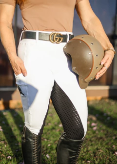 Culote Hipismo Legging Prova Branco e Preto Full Grip Horse SA na internet