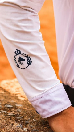 Camisa Hipismo Prova Manga Longa Branca EXCLUSIVA com a sua logo Personalizada Horse SA - Horse S.A.