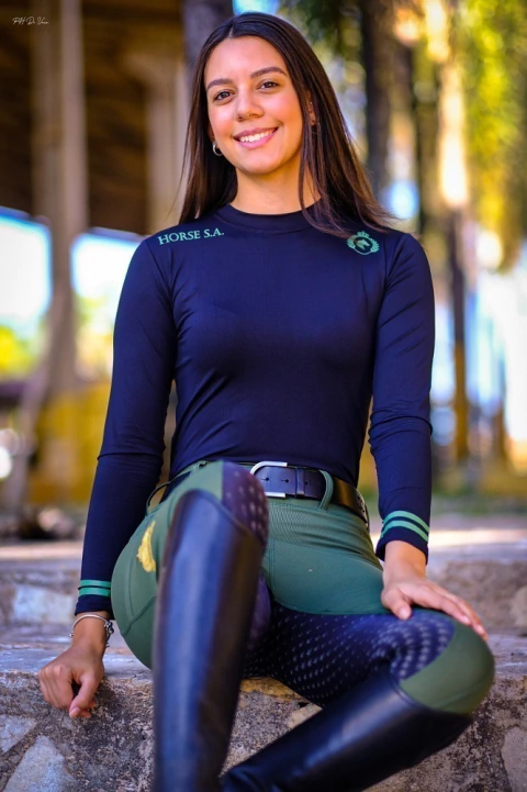 Camisa Hipismo Treino Manga Longa Preta Silk Verde Horse SA - comprar online