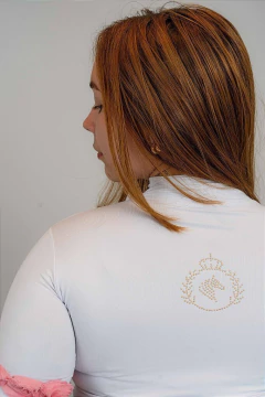 Camisa Hipismo Prova Manga Curta Branca Renda Rosa Horse SA - loja online