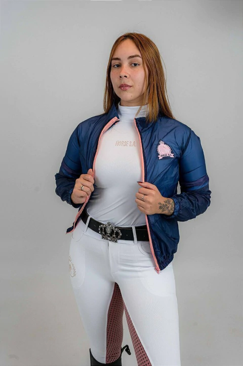 Casaco Corta-vento Hipismo Azul Marinho com Rosé Horse SA - comprar online