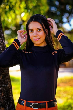 Camisa Hipismo Treino Manga Longa Preta Silk Laranja Horse SA - comprar online