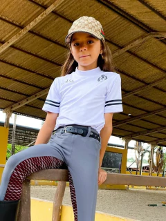 Camisa Hipismo Treino Kids Manga Curta Branca Silk Preto Horse SA - comprar online