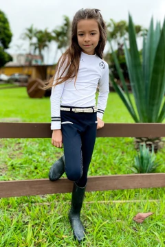 Camisa Hipismo Treino Kids Manga Longa Branca Silk Preto Horse SA na internet