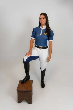 Camisa Hipismo Prova Manga Curta Poá Azul Marinho Romantic Horse SA - comprar online