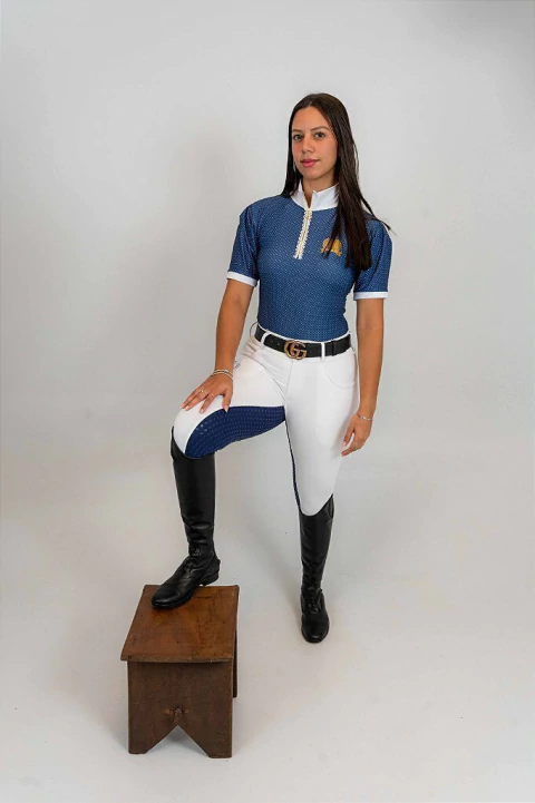 Camisa Hipismo Prova Manga Curta Poá Azul Marinho Romantic Horse SA - comprar online