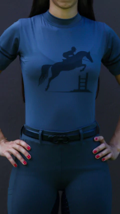 Camisa Hipismo Treino Manga Curta Cinza Silk Preto Horse SA na internet