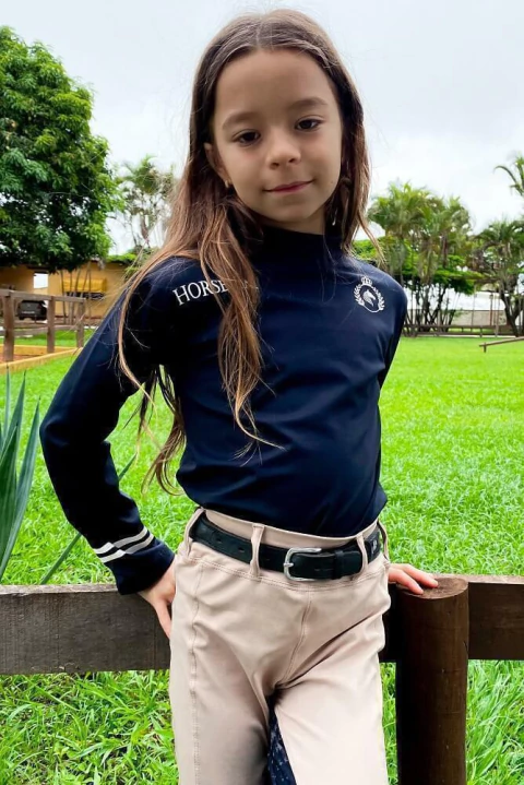 Camisa Hipismo Treino Kids Manga Longa Preta Silk Branco Horse SA - comprar online