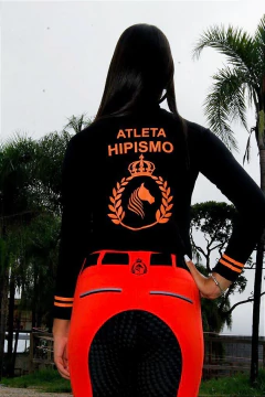Camisa Hipismo Treino Manga Longa Preta Silk Laranja Horse SA na internet