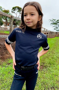Camisa Hipismo Treino Kids Manga Curta Preta Silk Branco Horse SA - comprar online