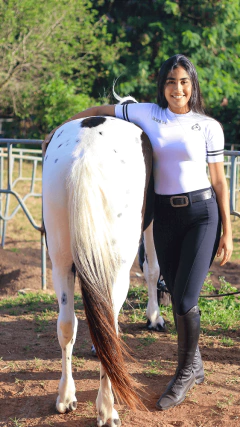 Camisa Hipismo Treino Manga Curta Branca Silk Preto Horse SA - comprar online