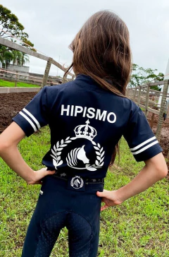Camisa Hipismo Treino Kids Manga Curta Preta Silk Branco Horse SA na internet