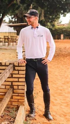 Camisa Hipismo Prova Manga Longa Branca EXCLUSIVA com a sua logo Personalizada Horse SA na internet